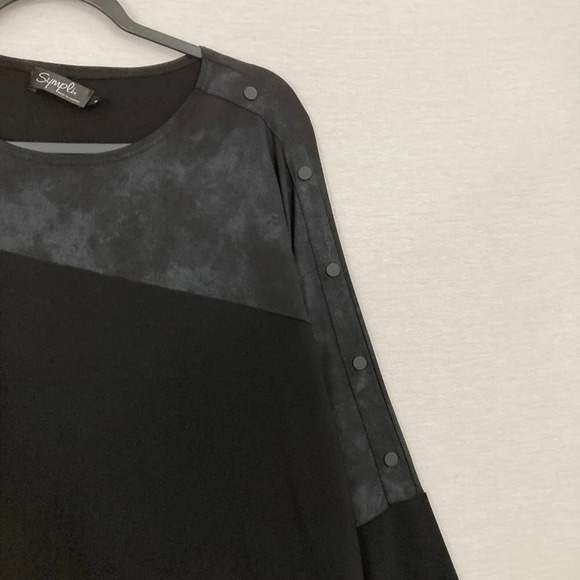 Sympli Black Two Tone Crew Neck Button Detail Stretch Pullover Top size 8 - Picture 3 of 9